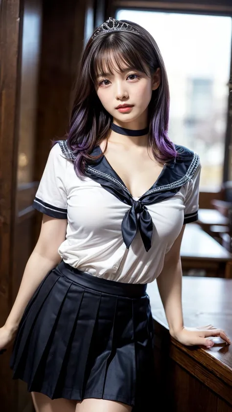 Skirt flip,Lifting up a skirt,Pussy exposure,　Ultra-realistic,32K, masterpiece:1.2),(Skin with attention to detail:1.1),( high quality:1.1), Sailor Saturn,sad,Purple Hair, tiara, Sailor Warrior Uniforms, Purple sailor color, Pleated skirt, - Elbow hand poc...