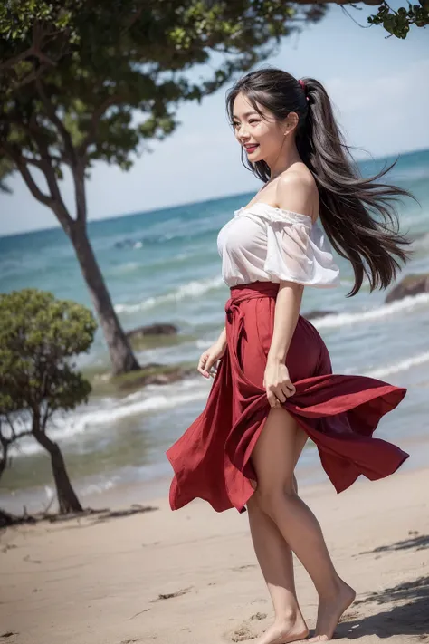 ((Highest quality)), ((8k)), ((masterpiece:1.3)), (Perfect look), (Photorealism:1.6), (JMA), (Who), (Walking woman), (people々Bustling beaches), 日本people女性, 60 years old, ((Realistic skin texture)), (Fine wrinkles appear all over the skin: 1.3), (Dullness: ...