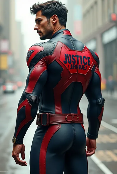 A male uniform for friends with the name justice league on the back.