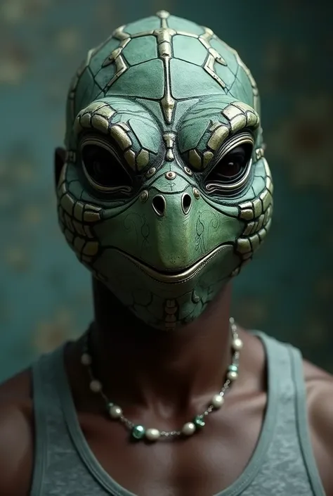 Make me a wallpaper for a cell phone, of a person with a turtle mask, let him be handsome, SEX, philanthropist, humble, and with a body made of the gods
