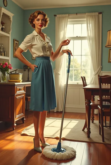 Advertisement from the 1920s to 1950s about a housewife holding a mop betterwere viral mopping 