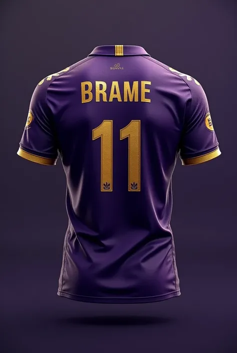 make a purple team shirt (as dark as possible). With gold details Also show the back of the shirt containing name and number 