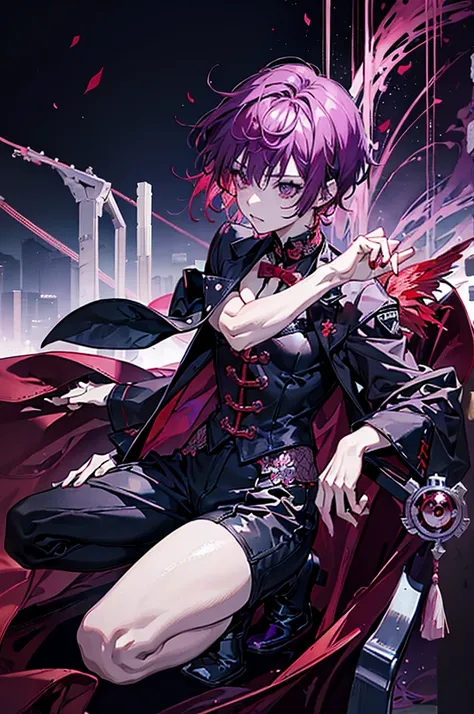 1 man, demon red, purple short hair, sexy clothes, red clear eyes, on the knees, Ahegao, excitation, constriction, Embarrassment, high quality body, Correct anatomy, Half-naked body