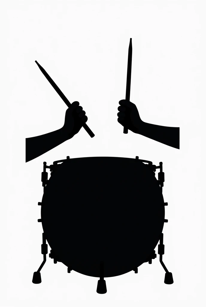 Create black and white silhouette, of hands playing a drum
