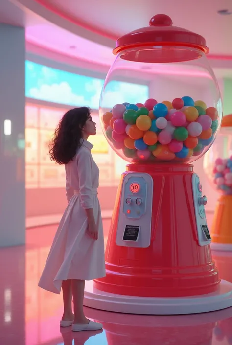 Gumball machine and a female kpop idol looking at it in awe 