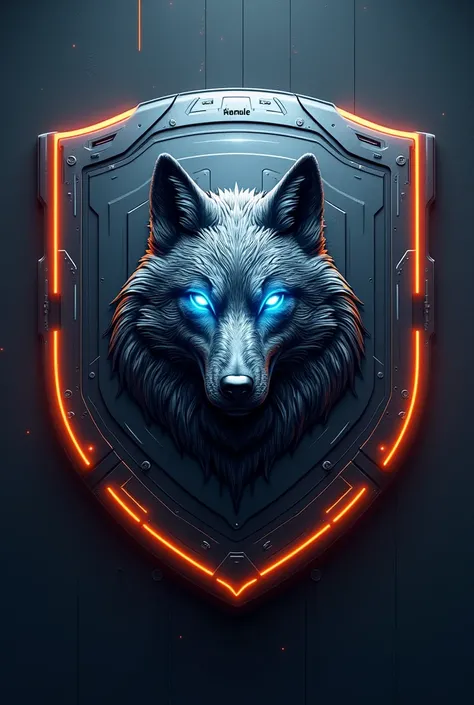 make a shield of a wolf with technology features. With space for name at the top and bottom of the shield