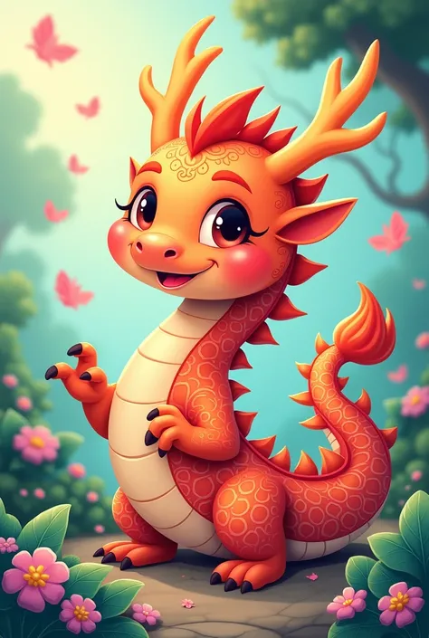 drawing of an oriental dragon, cute cartoon style