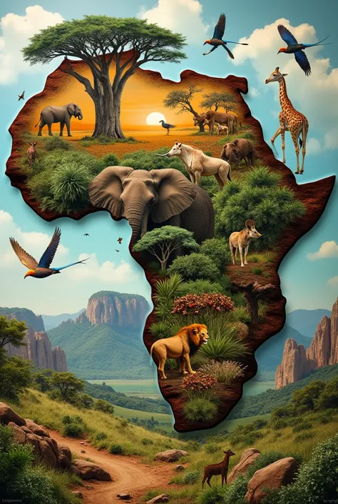  Make a collage with images of the natural resources, flora and fauna of Africa.