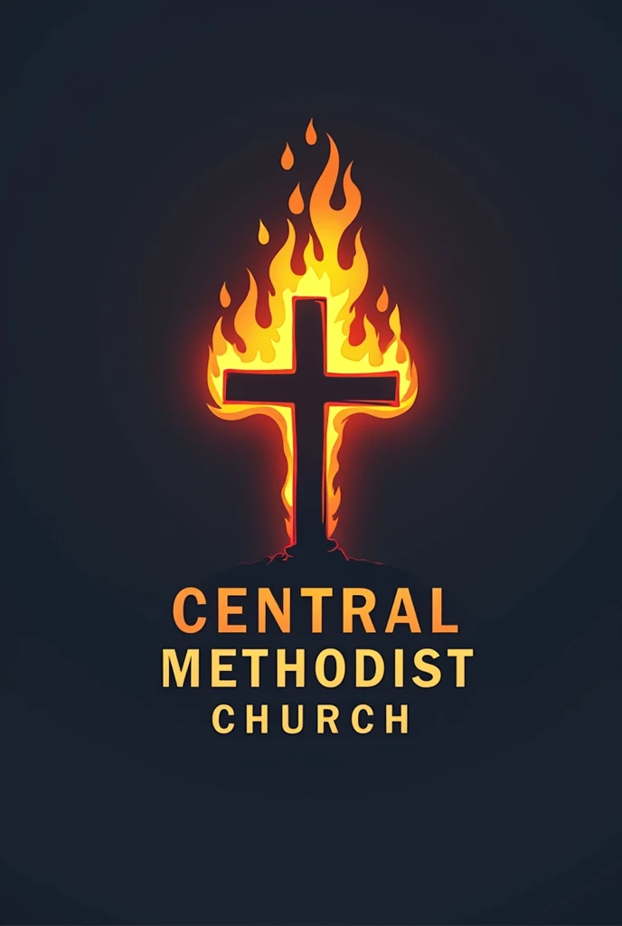 Logo for Central Methodist Church in Bacaxa, with cross with only one side of the cross on fire. written in Portuguese.