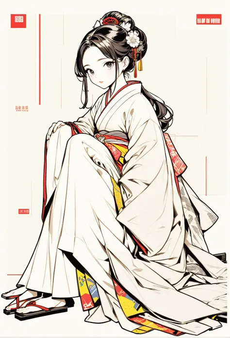 Highest quality, masterpiece, Cinema Lighting, Complex, Simple Background, Detailed face, whole body, (overview:1.2), (Pop Art:1.3), Line art, , , One person, Sitting, Hanfu, Ski Style,, ,  