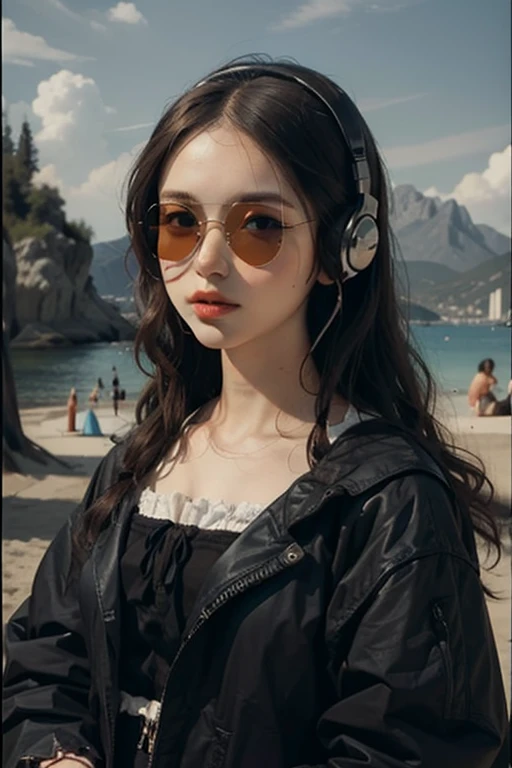 Monalisa with sunglasses,headphones and smoking 