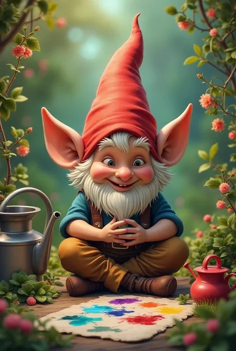  Create a gnome image with a box of paints and a watering can
