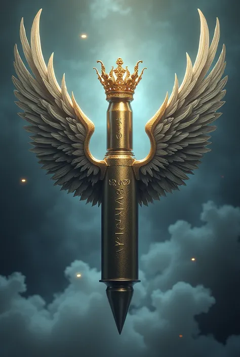 I want a picture of a bullet with wings and a crown on top and put the name  (real balavoa) in the middle of the bullet.