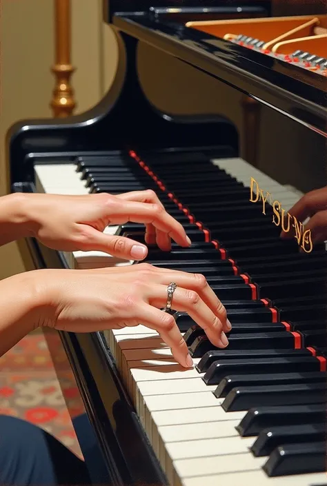 Hands playing piano (in drawing 