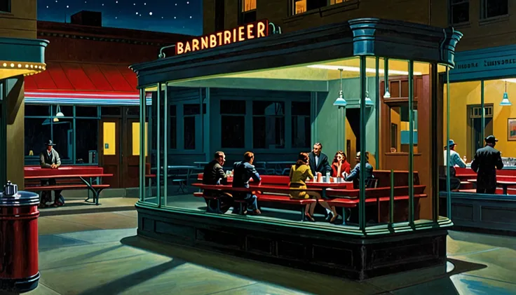 [Verse 1]
In a diners glow, beneath the moons gaze,
"Nighthawks" by Hopper, a timeless maze.
Silent figures in the neon light,
A scene of solitude in the citys night.

[Chorus]
"Nighthawks" by Hopper, a painting so bold,
In shadows and stillness, the story...