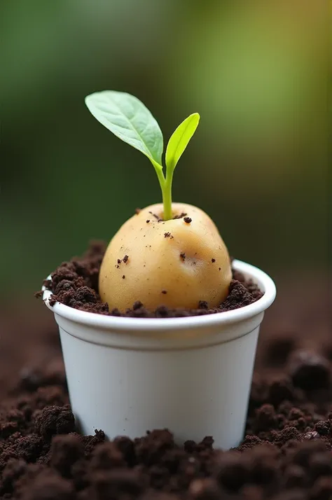 Create a potato inside a disposable cup with soil