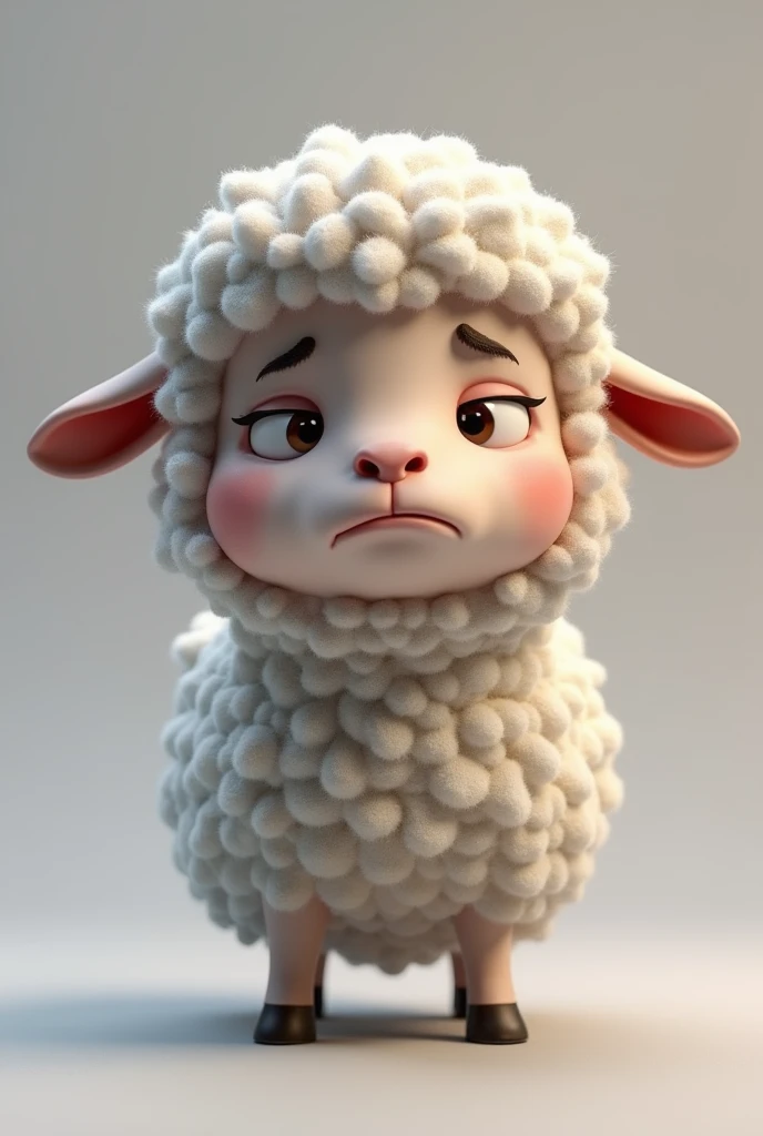 A cute sheep with annoyed expressions, 3D character with front light