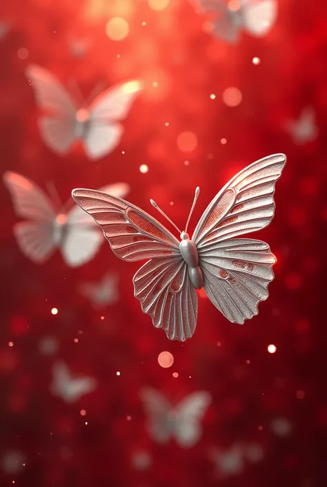 silver butterflies with red background