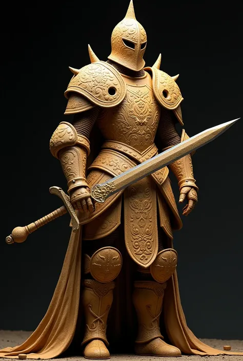 A complete suit of armor made entirely out of cookies. The armor is a medieval style of dark souls elegant and is made up of cookies and the helmet cover all the head and have a mask to protect his face and the helmet is made up cookies too. armor with hig...