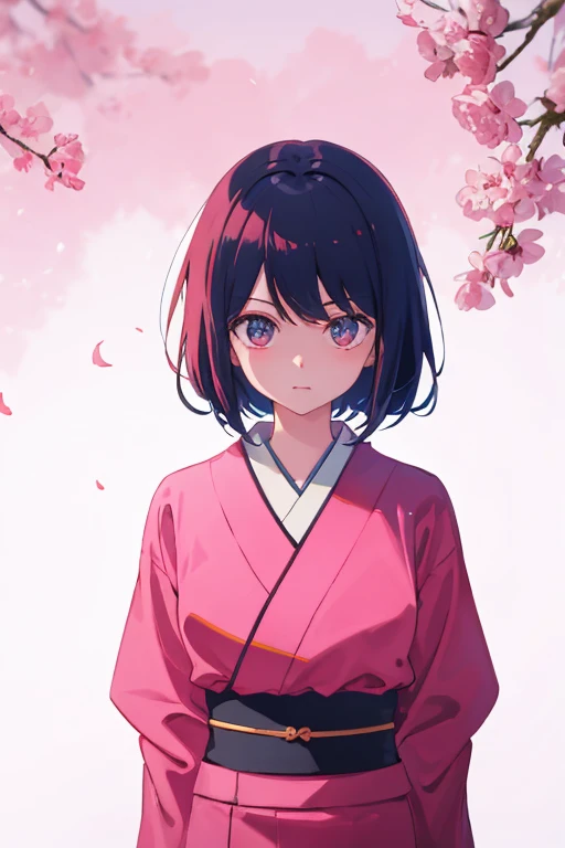 １Beautiful Human,Highest quality,Highest quality,Short Bob Hair､Transparency､Cherry-colored hair､kimono､Arms crossed behind back､High resolution, 