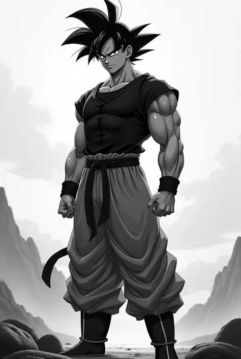 goku in a black and white t-shirt