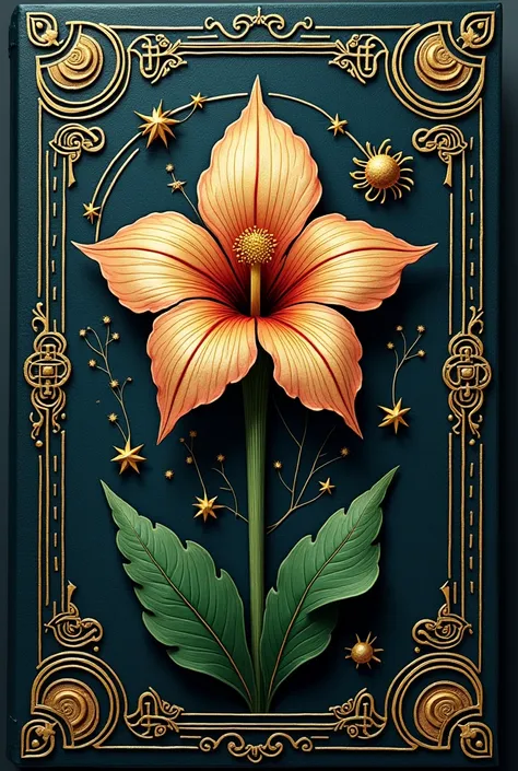 I want a botany grimoire, with an exotic flower symbol on the cover along with magical and runic decoration