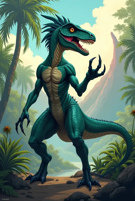 Please draw a humanoid velociraptor 
