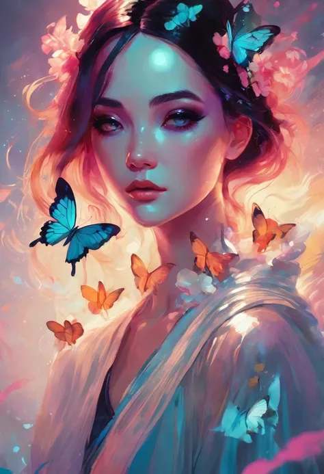 there is a woman with a butterfly in her hand, inspired by Lois van Baarle, loish art style, by Lois van Baarle, lois van baarle and rossdraws, alice x. zhang, inspired by loish, loish van baarle, glossy digital painting, stunning digital illustration, bea...