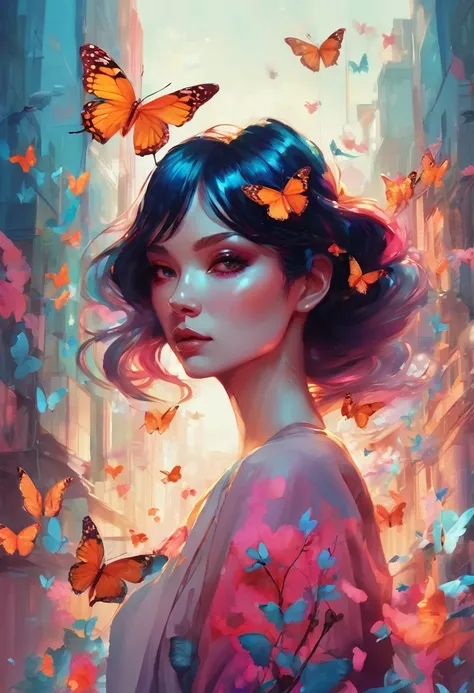 there is a woman with a butterfly in her hand, inspired by Lois van Baarle, loish art style, by Lois van Baarle, lois van baarle and rossdraws, alice x. zhang, inspired by loish, loish van baarle, glossy digital painting, stunning digital illustration, bea...