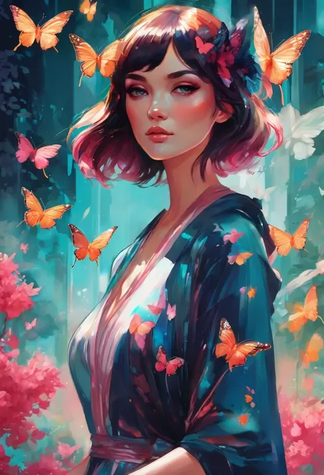 there is a woman with a butterfly in her hand, inspired by Lois van Baarle, loish art style, by Lois van Baarle, lois van baarle and rossdraws, alice x. zhang, inspired by loish, loish van baarle, glossy digital painting, stunning digital illustration, bea...