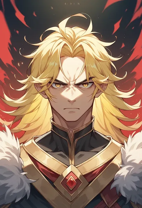 A king with yellow hair with red tips, and yellow eyes