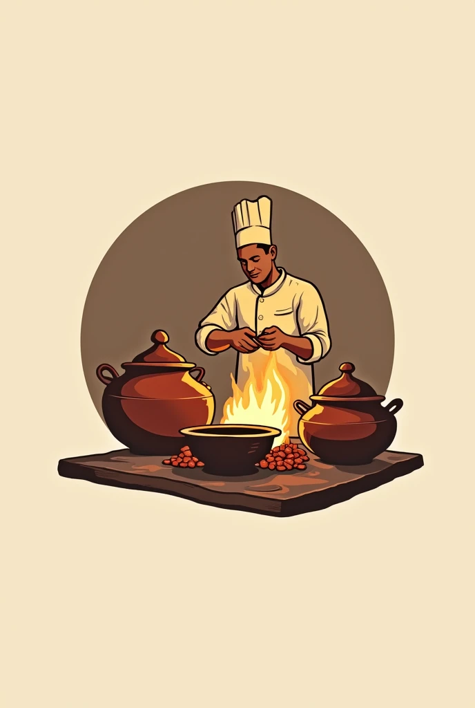 A logo for the restaurant 
Where the food is being cooked with clay play with the help of fire wood 