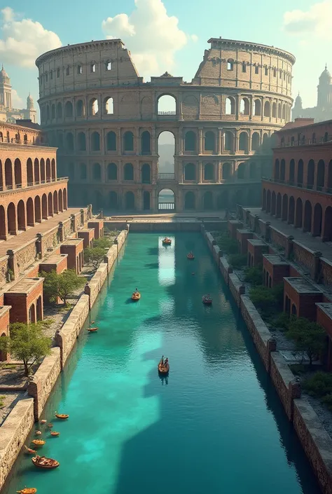 create an image of the coliseum with its area flooded with water