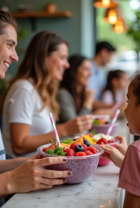 customers at the acai shop ,eating acai , ultra HD, high qualiy, best qualityer, high resolution, 8k, 16K
