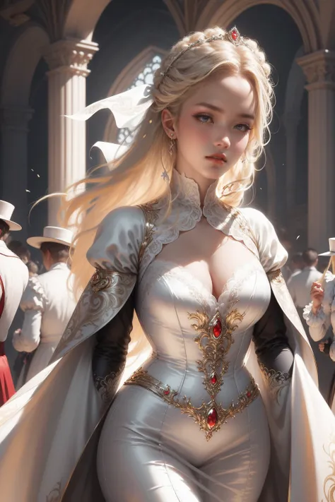 (Masterpiece - Ultra-detailed, very high resolution) Prepare to be enchanted by a true masterpiece that combines ultra-detailed art with high-resolution rendering. This work depicts a mesmerizing woman with very long blond hair (1.3) and captivating gray e...