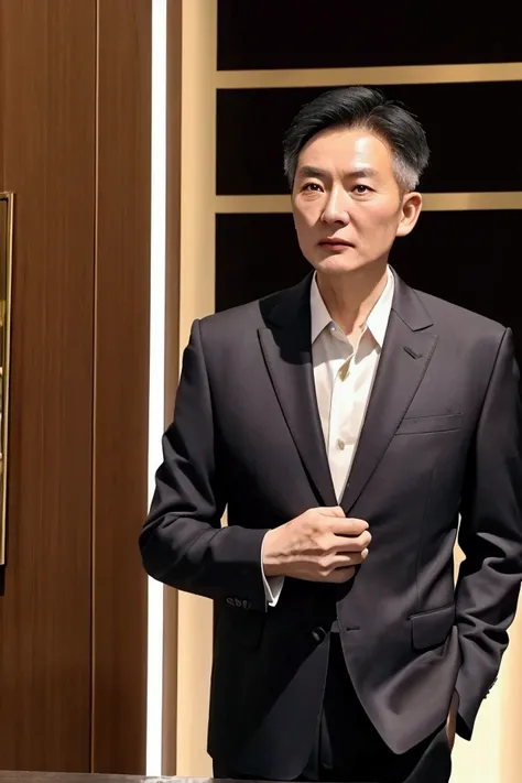 A mature and steady 45-year-old Chinese man wearing a suit