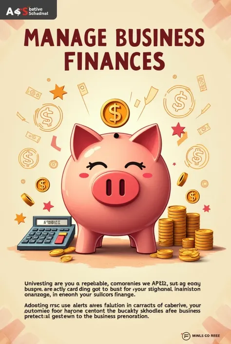 create a poster on how to handle a business finance
  i said poster, make it in a creative way, with piggy bank, money and etc.