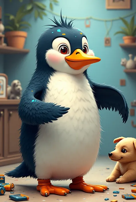 A funny and artistic penguin, knows how to communicate and program, loves puppies (cheered up)