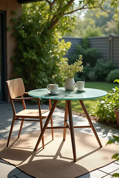 Place to have coffee outside in the backyard, arm pillars like glass tops