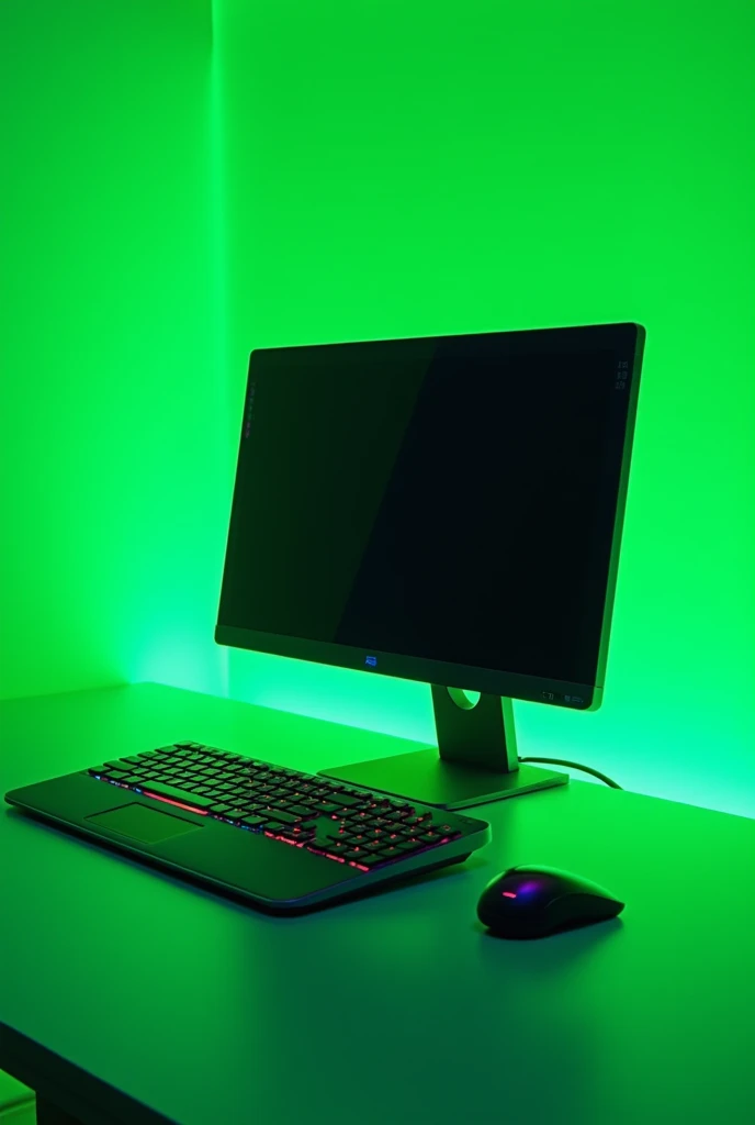 Make me a computer with a screen and keyboard from 2024 with a green background that is not nature