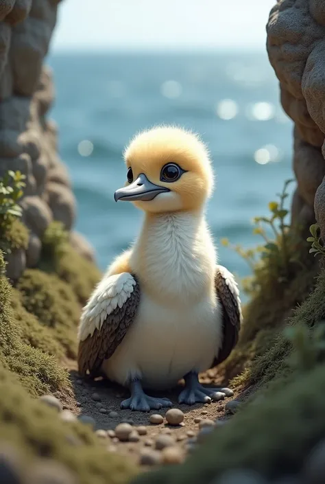 Gannet chick with its first wings
