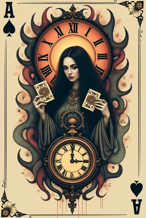 tattoo playing with time!
cards and clock 
