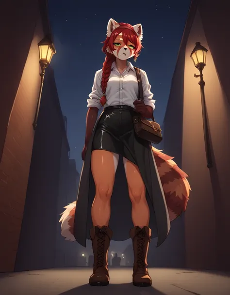 solo, score_9, score_8_up, score_7_up, kemono style, kimiko, an anthro furry red panda girl, red furry body, red panda tail, , b...