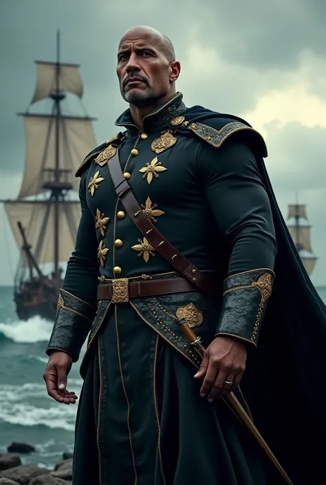 The Rock Dwayne Johnson, General da marinha medieval de uniforme preto