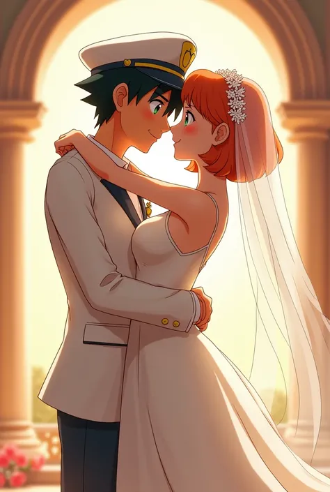 Draw Ash from Pokemon in a wedding suit ,wearing a white cap and Misty in a beautiful wedding dress.
Let the bride&#39;s hair be short and orange and wear a veil.
Let the bride&#39;s eyes be green and the groom&#39;s brown.
That I took her from the altar i...