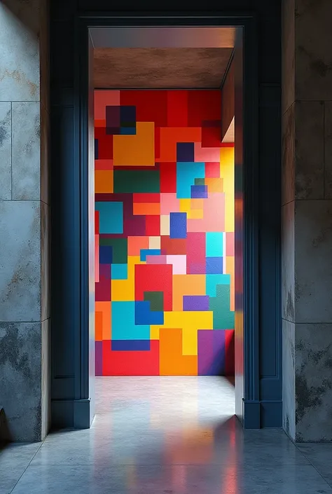 I have a dark gray 1 door,9m high by 8m wide,8 m wide. I want to paint the inside colorfully, in different colors, into squares and rectangles of different sizes, same as famous painting