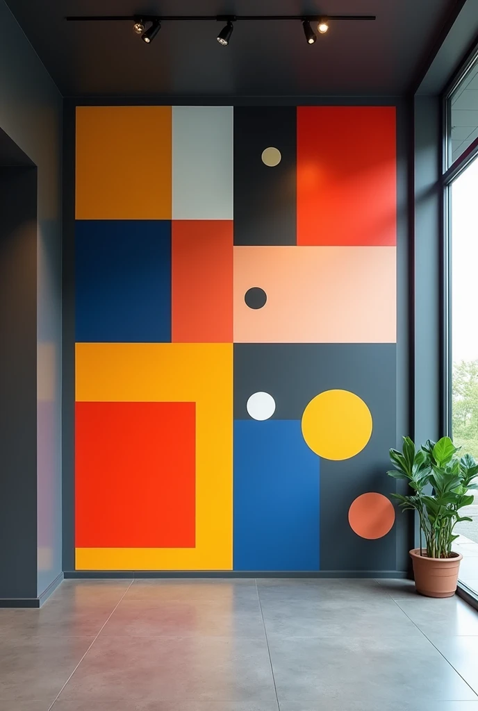 I have a dark gray 1 door,9m high by 8m wide,8 m wide. I want to paint the inside colorfully, in different colors, into squares and rectangles of different sizes, same as famous painting, much fewer colors and larger squares and rectangles and different si...