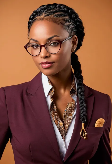  (african-american-Caribbean woman, voluptuous, curvy, strong, shortie, sensuously cool, braided black hair, soft heart-shaped face, concaved Nubian button nose, heart-shaped physique, heart hips, glasses, heterochromia wine and brown eyes) *I follow her d...