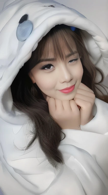 araffe girl in a white coat with a blue eye, kawaii realistic portrait, realistic portrait photo, realistic cute girl painting, fanart, photorealistic!!!!!!! art style, high quality portrait, [ digital art ]!!, traditional art, realistic. cheng yi, realist...