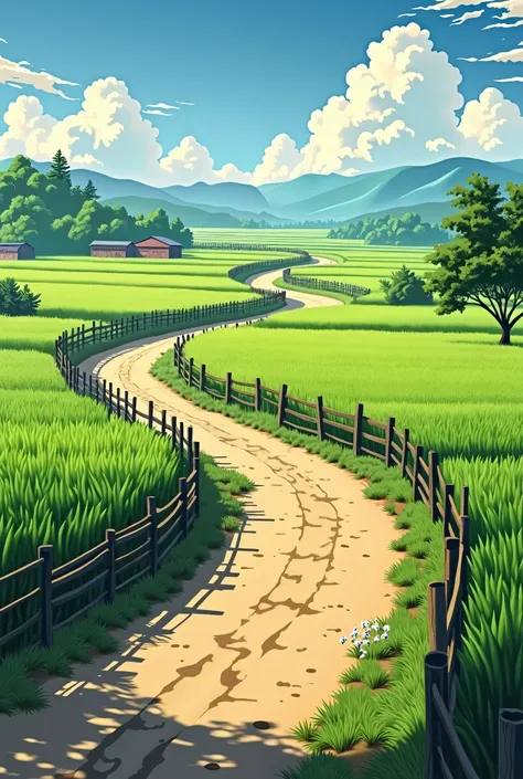 Nostalgic country road through rice fields